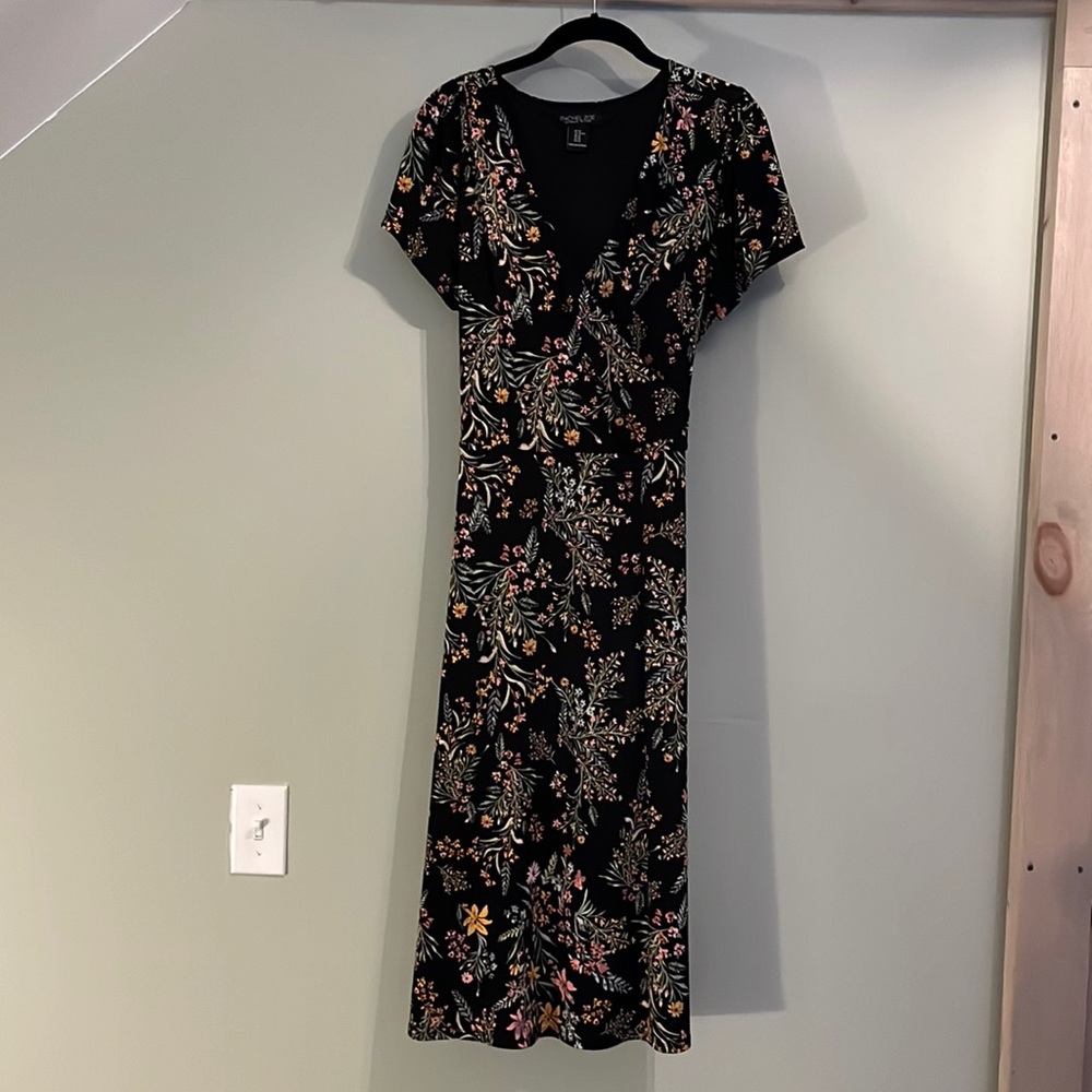 Rachel Zoe MIDI Wrap Dress Black Floral